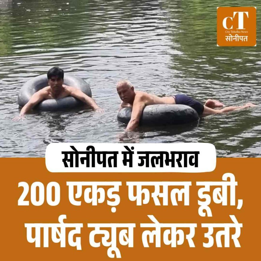 सोनीपत में जलभराव: 200 एकड़ फसल डूबी, जिला पार्षद ट्यूब लेकर उतरे