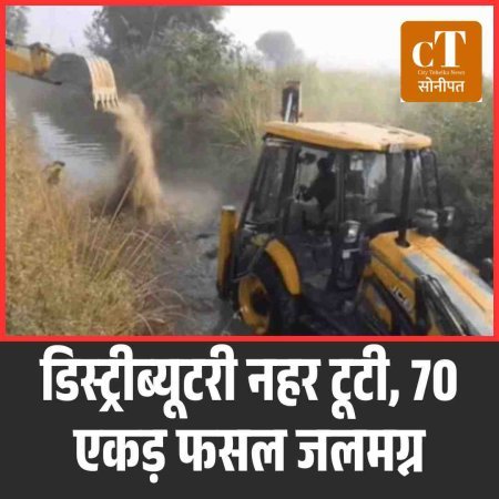 गोहाना में रोहतक डिस्ट्रीब्यूटरी नहर टूटी, 70 एकड़ फसल जलमग्न
