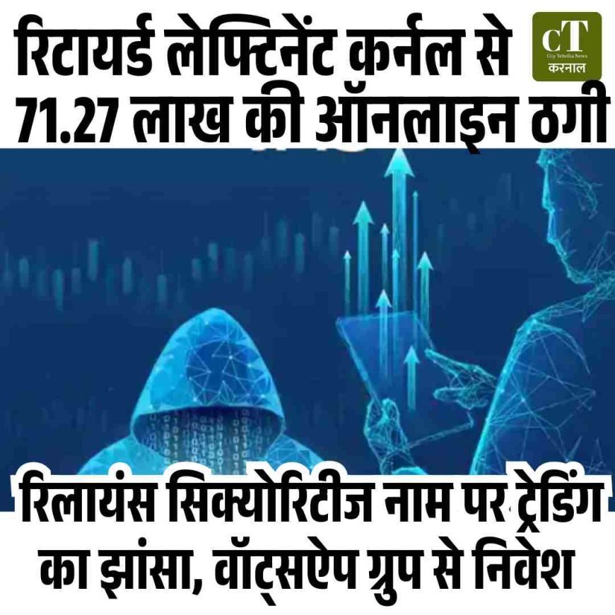 रिटायर्ड लेफ्टिनेंट कर्नल से 71.27 लाख की ऑनलाइन ठगी,  रिलायंस सिक्योरिटीज नाम पर ट्रेडिंग का झांसा, वॉट्सऐप ग्रुप से निवेश