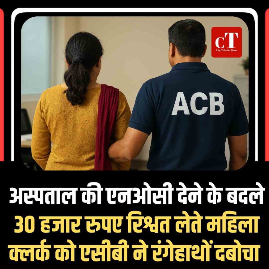 अस्पताल की एनओसी देने के बदले 30 हजार रुपए रिश्वत लेते महिला क्लर्क को एसीबी ने रंगेहाथों दबोचा