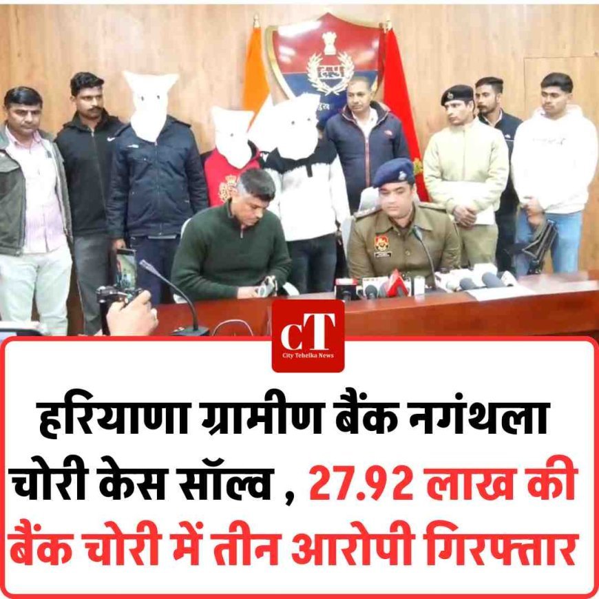 हरियाणा ग्रामीण बैंक नगंथला चोरी केस सॉल्व , 27.92 लाख की बैंक चोरी में तीन आरोपी गिरफ्तार