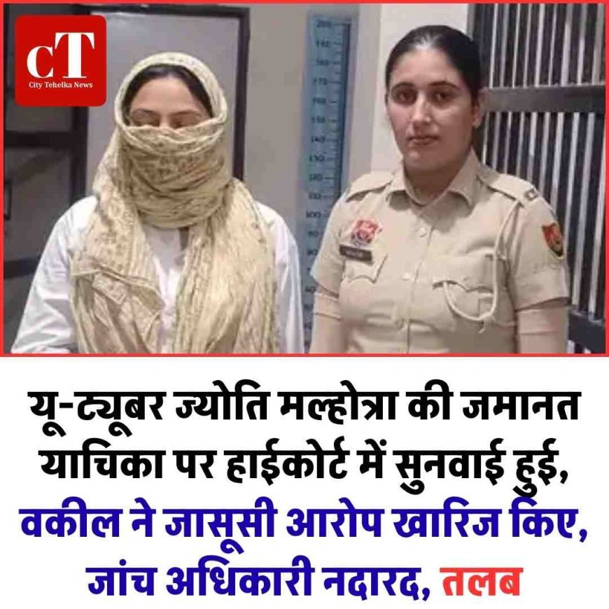 यू-ट्यूबर ज्योति मल्होत्रा की जमानत याचिका पर हाईकोर्ट में सुनवाई हुई, वकील ने जासूसी आरोप खारिज किए,  जांच अधिकारी नदारद, तलब
