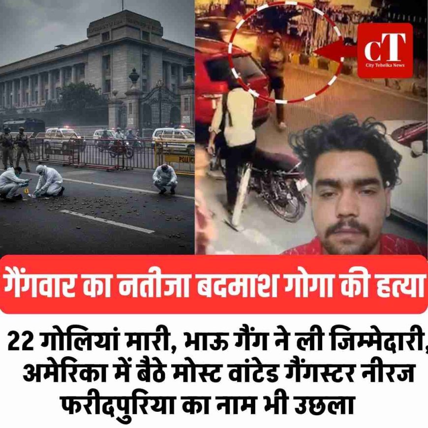 गैंगवार का नतीजा बदमाश गोगा की हत्‍या,22 गोलियां मारी, भाऊ गैंग ने ली जिम्‍मेदारी,   अमेरिका में बैठे  मोस्ट वांटेड गैंगस्टर नीरज फरीदपुरिया का नाम भी उछला    
